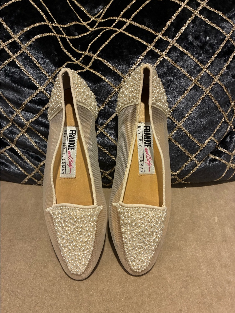 Vintage Frankie Beverly Feldman Pearl Mesh Flats Shoes Size 5.5